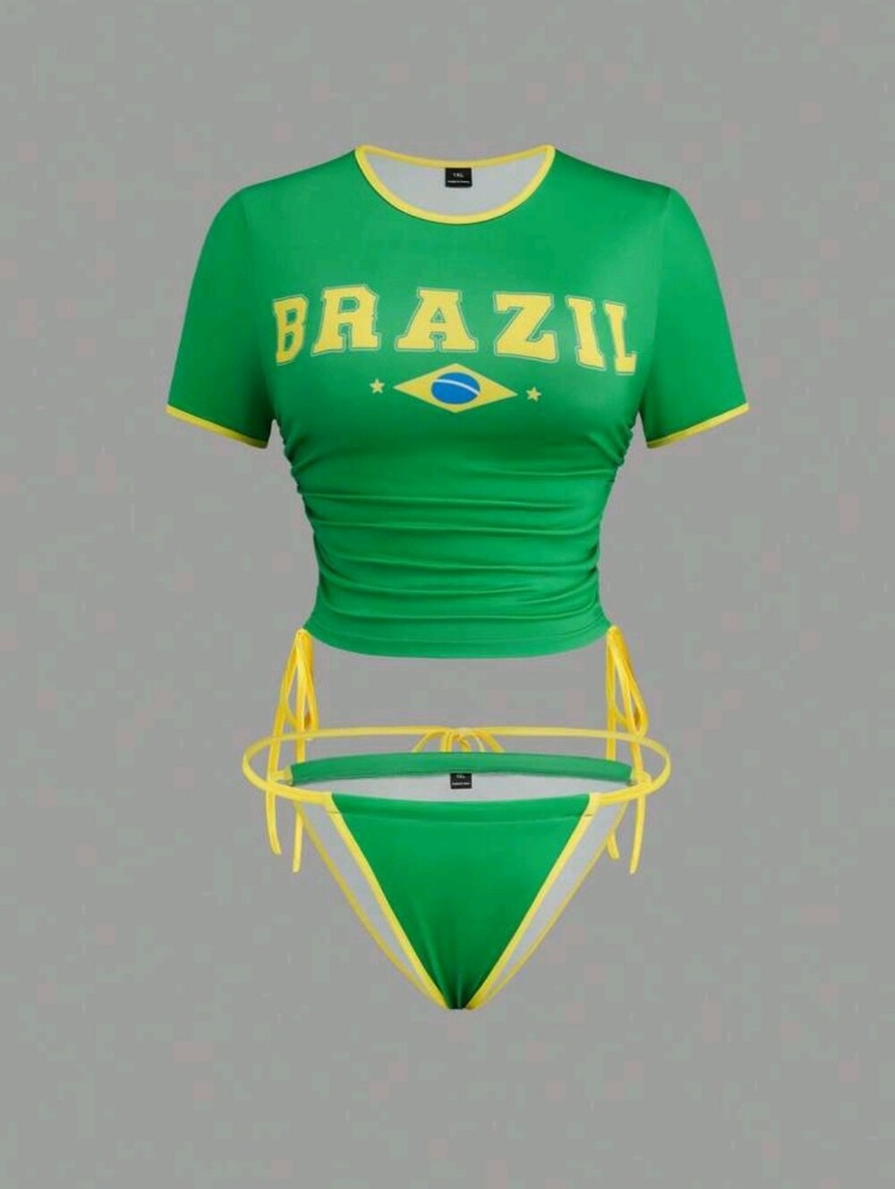 Brazil Green & Yellow Short Sleeve Bikini Set
